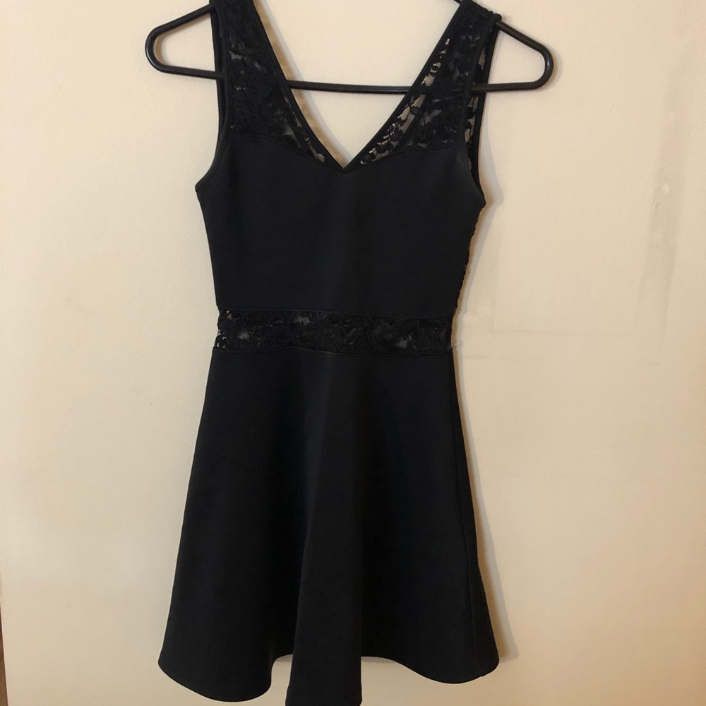 H&M fit and flare black dress with lace size XS